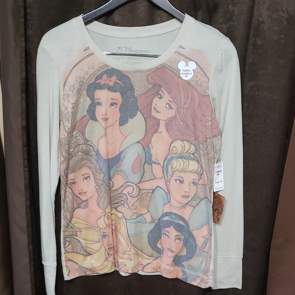 Disney Women's Long Sleeve Top - Cream Princesses Cotton Polyester NWT